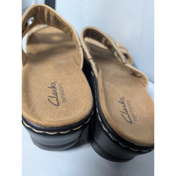 Clarks Sandals Lexi Willow Womens 7.5 M Brown Leather Bendables Comfort Wedge - Picture 3 of 5